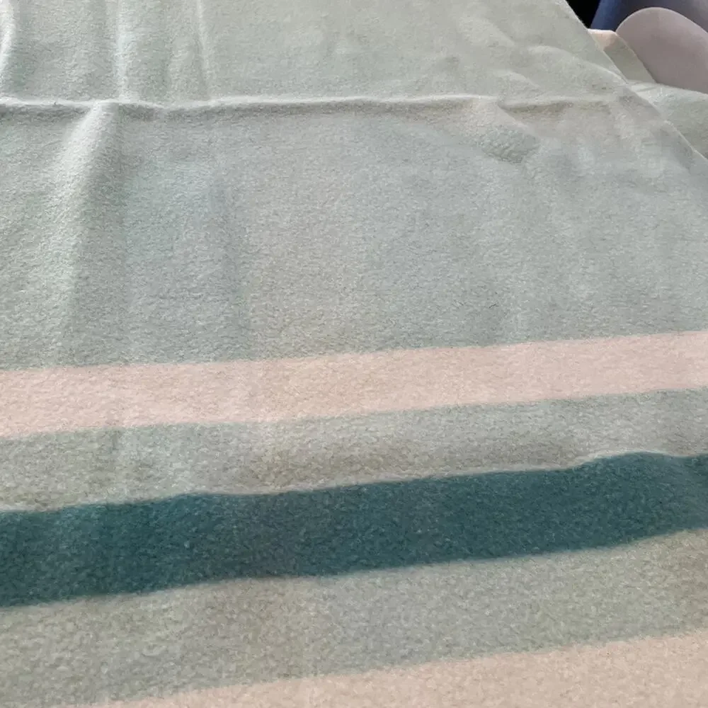 Vintage Baron Woolen Mills Wool Turquoise Blue Tones Striped Blanket 83x68